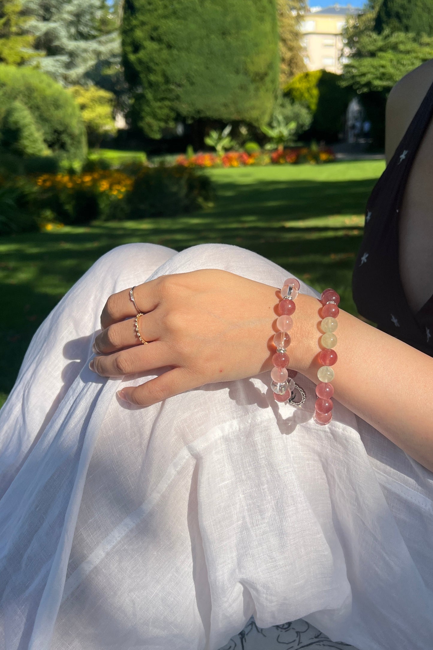 Rose strawberry quartz crystal bracelet, healing energy jewelry